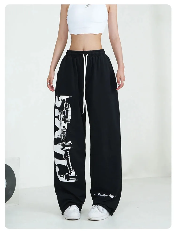 Letter Print Wide Leg Pants