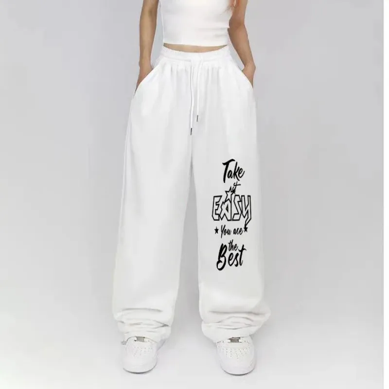 Letter Print Wide Leg Pants