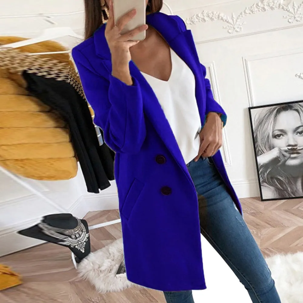 Long Double Breasted Jacket with Pockets