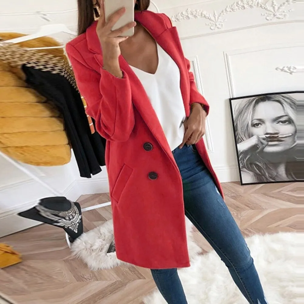 Long Double Breasted Jacket with Pockets
