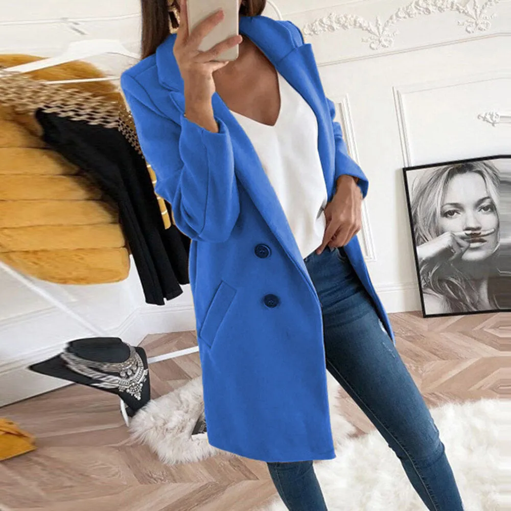Long Double Breasted Jacket with Pockets