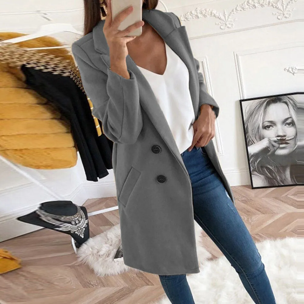 Long Double Breasted Jacket with Pockets