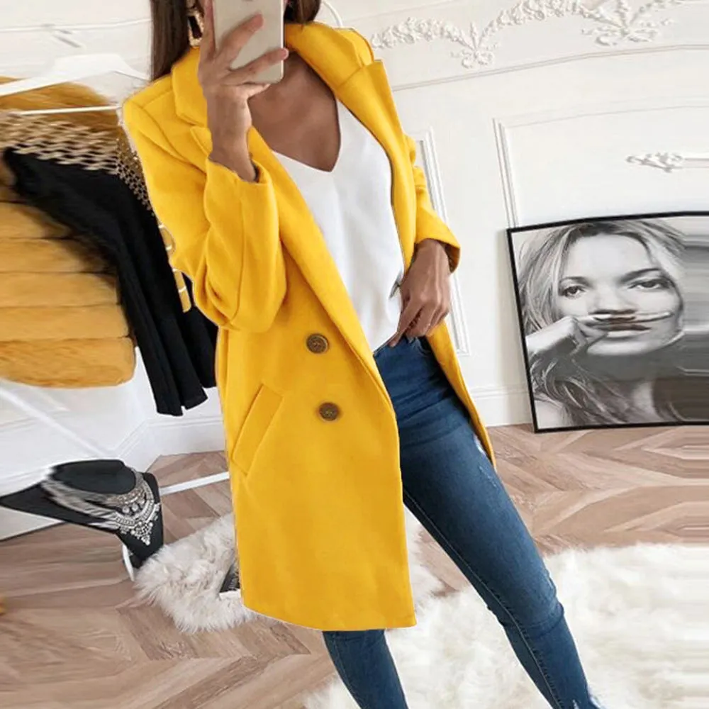Long Double Breasted Jacket with Pockets