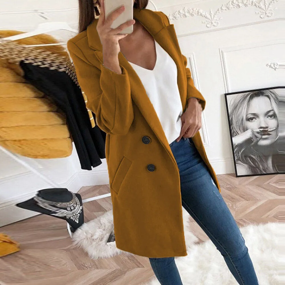Long Double Breasted Jacket with Pockets