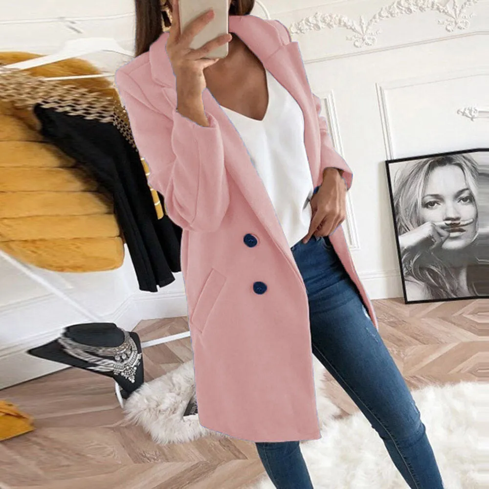Long Double Breasted Jacket with Pockets