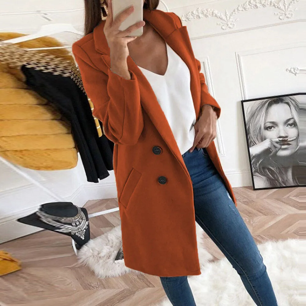 Long Double Breasted Jacket with Pockets