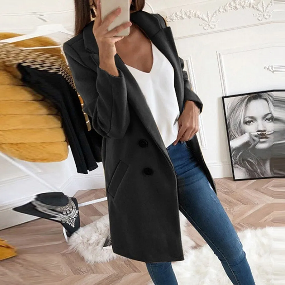 Long Double Breasted Jacket with Pockets