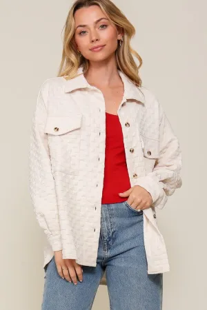 Long Sleeve Quilted Button Down Shacket (Various Colors), Timing