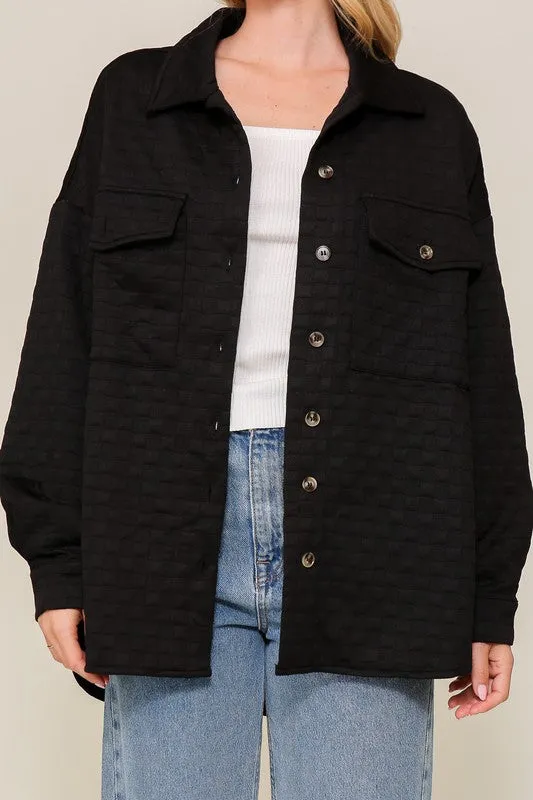 Long Sleeve Quilted Button Down Shacket (Various Colors), Timing