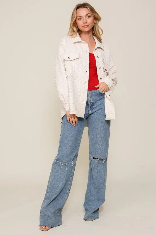 Long Sleeve Quilted Button Down Shacket (Various Colors), Timing