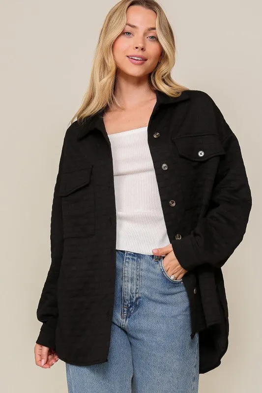 Long Sleeve Quilted Button Down Shacket (Various Colors), Timing