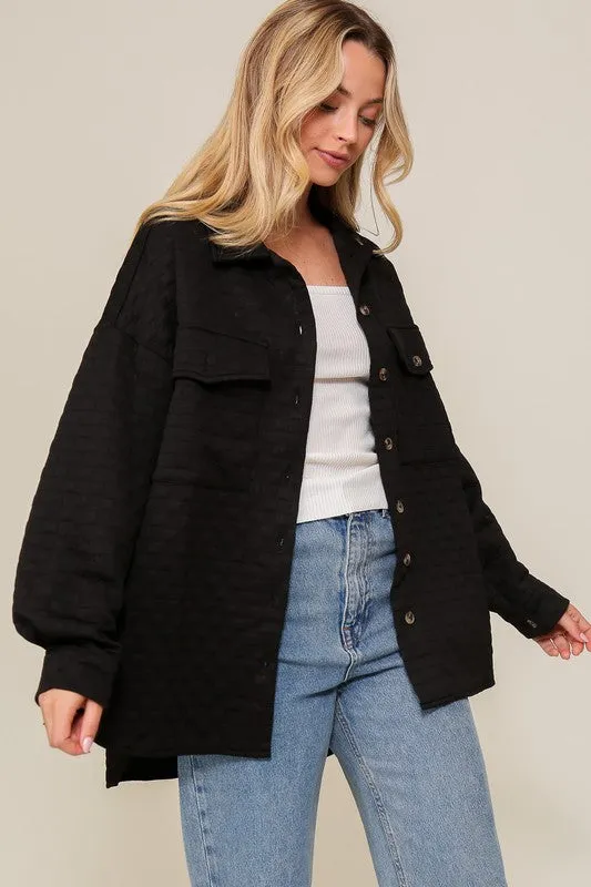 Long Sleeve Quilted Button Down Shacket (Various Colors), Timing