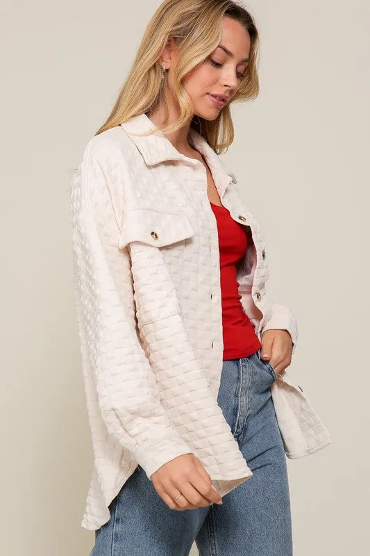 Long Sleeve Quilted Button Down Shacket (Various Colors), Timing