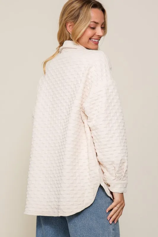Long Sleeve Quilted Button Down Shacket (Various Colors), Timing
