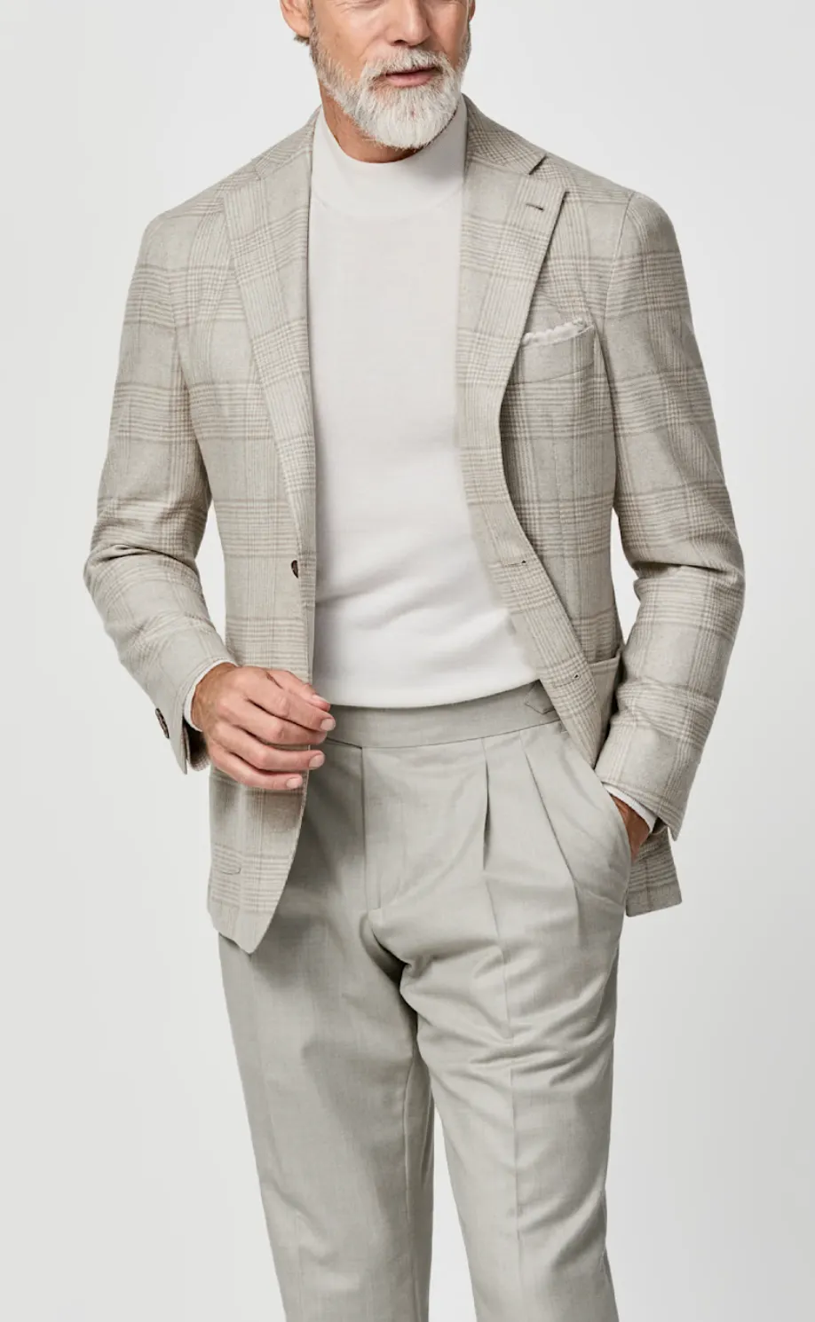 Loro Piana Wish Sand & Off White S170 Merino Wool & Cashmere Glencheck