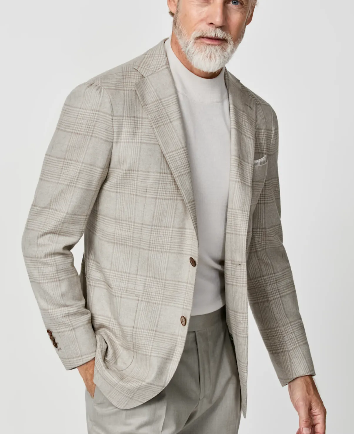 Loro Piana Wish Sand & Off White S170 Merino Wool & Cashmere Glencheck