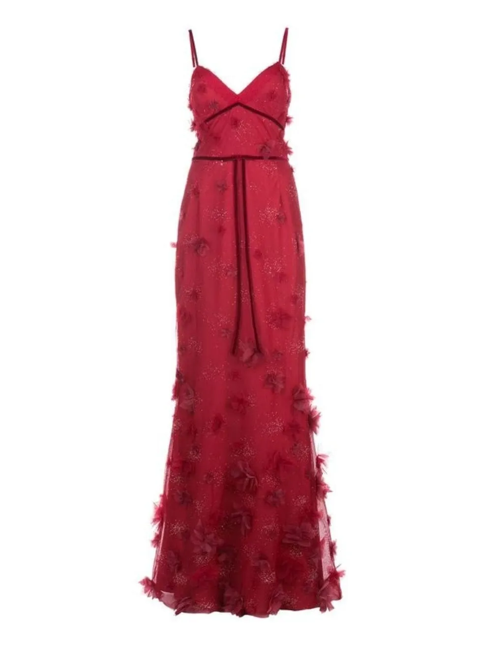 Marchesa Red 3D Floral Fit to Flare Gown