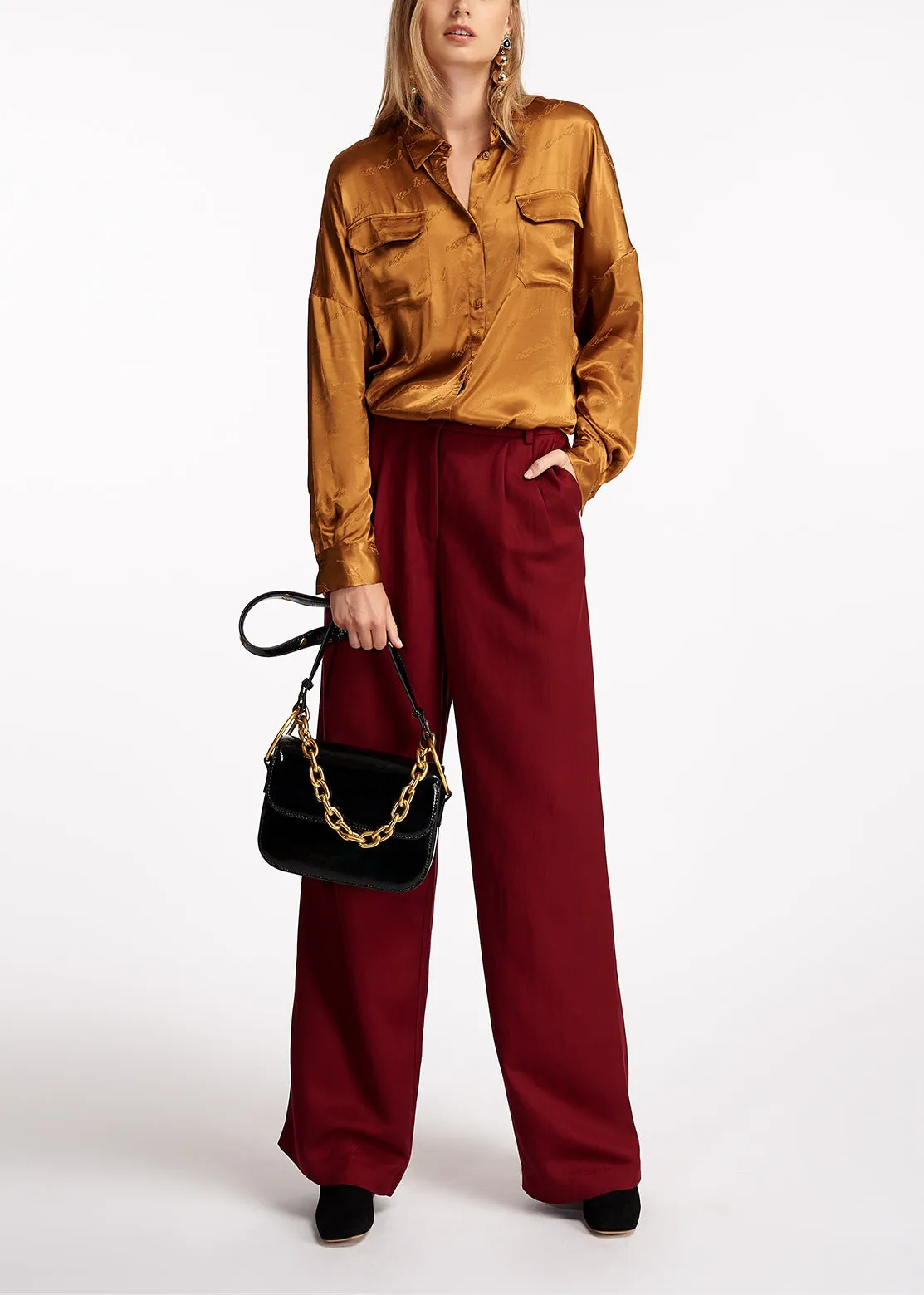 Maroon wide-leg pants