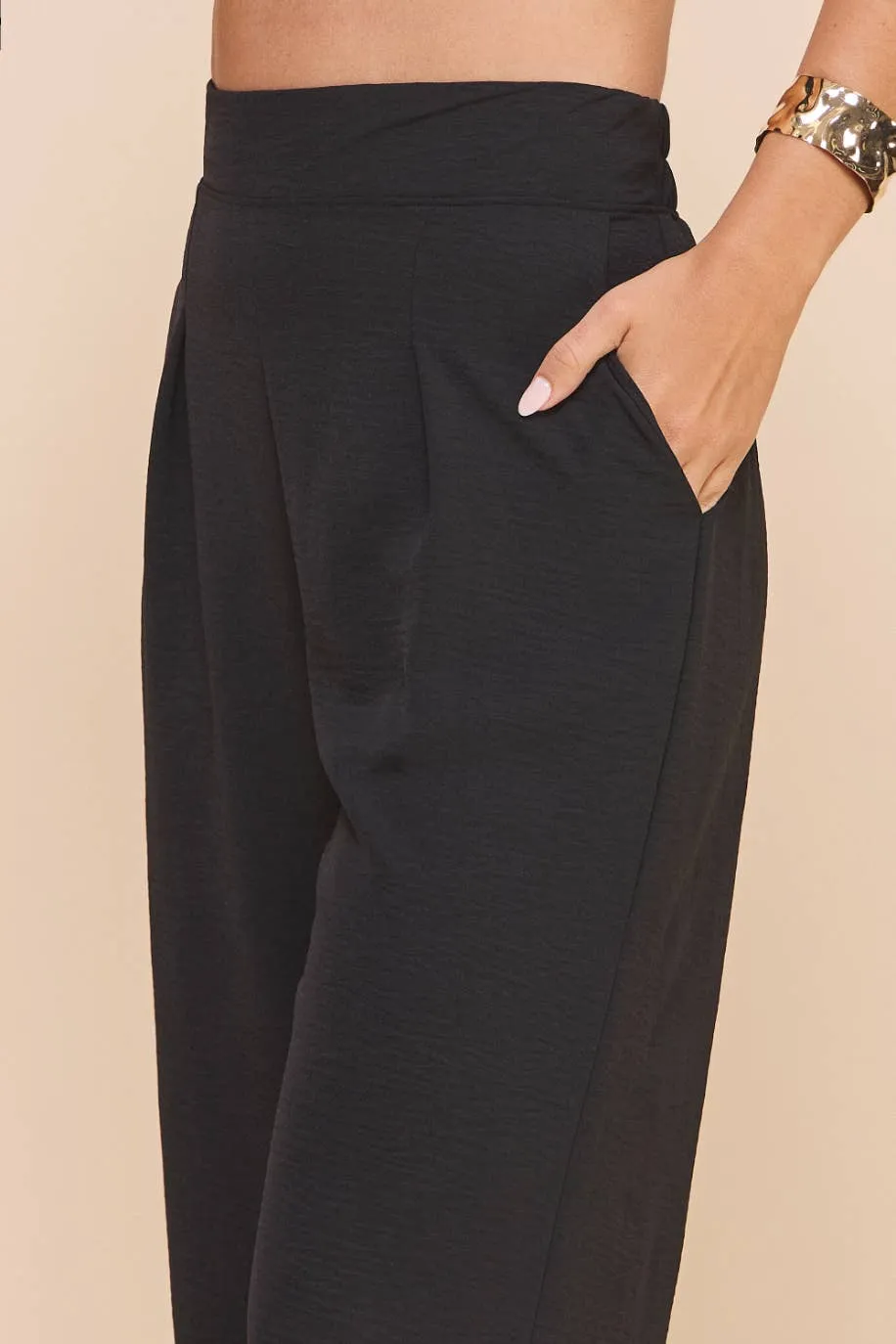 Melissa Front Pleat Flowy Black Pants