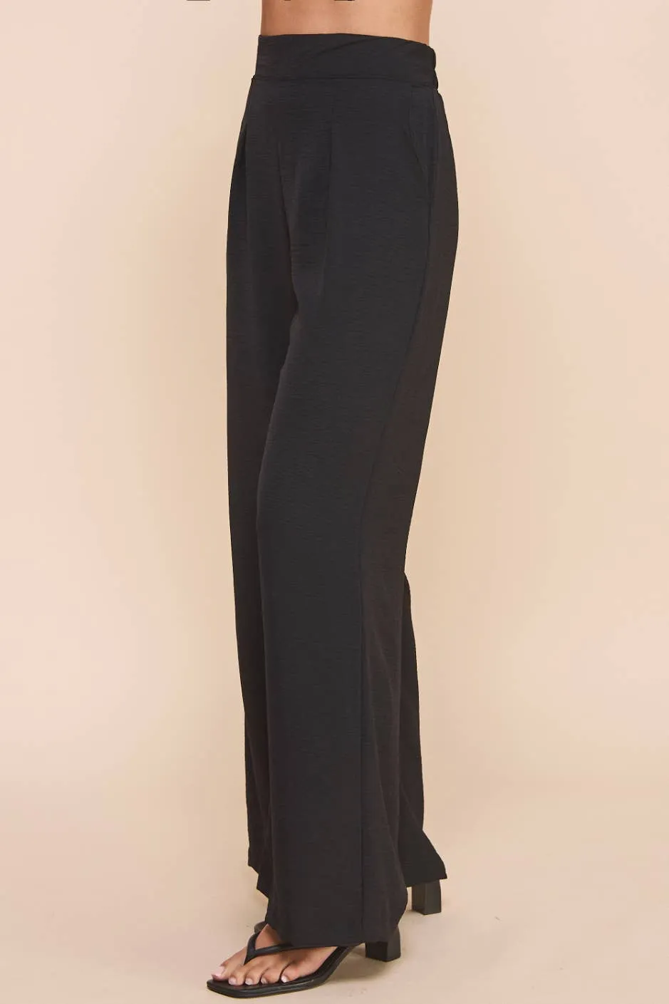 Melissa Front Pleat Flowy Black Pants