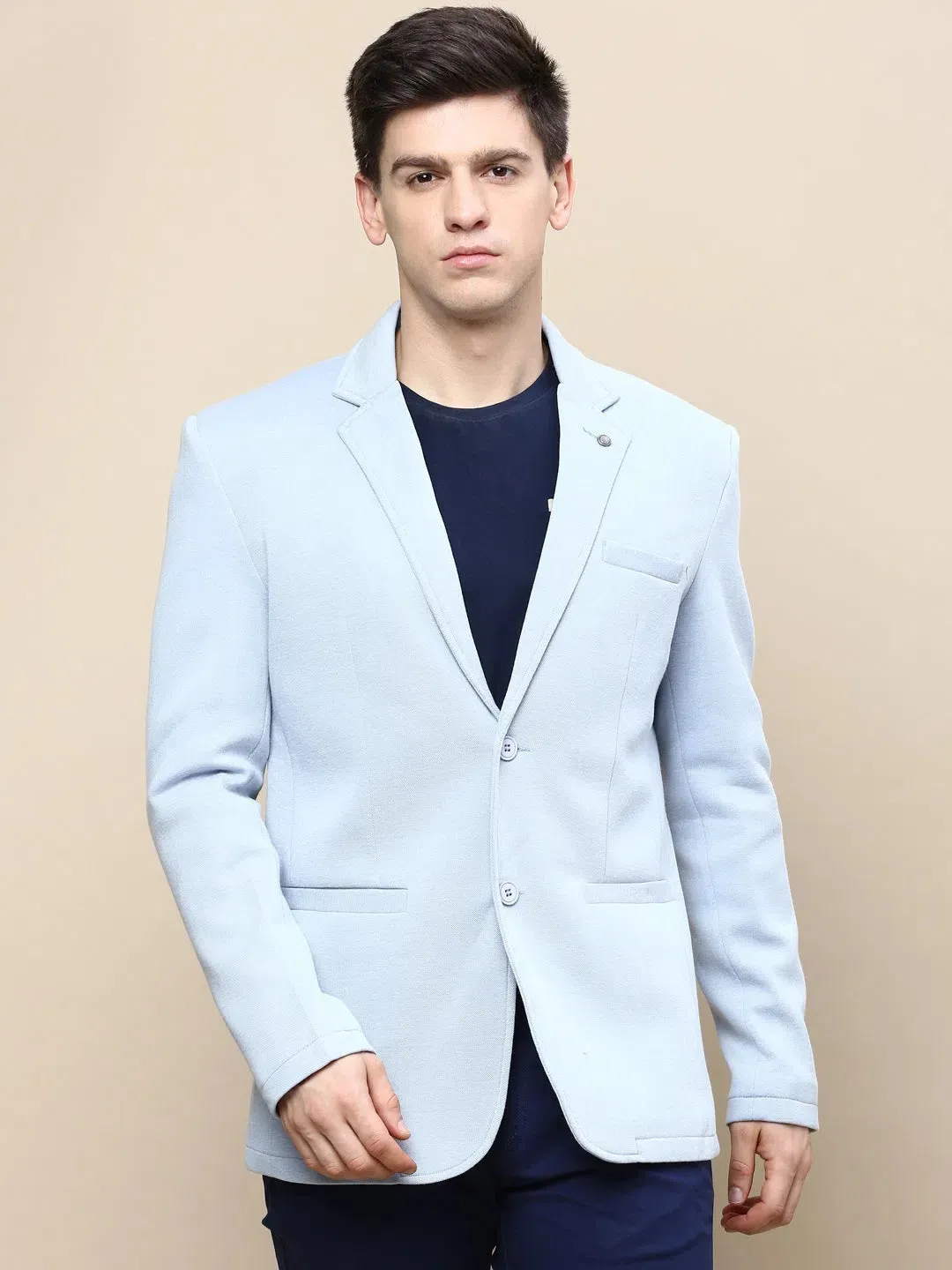 Men Blue Solid Casual Blazers-AR-42-Blue