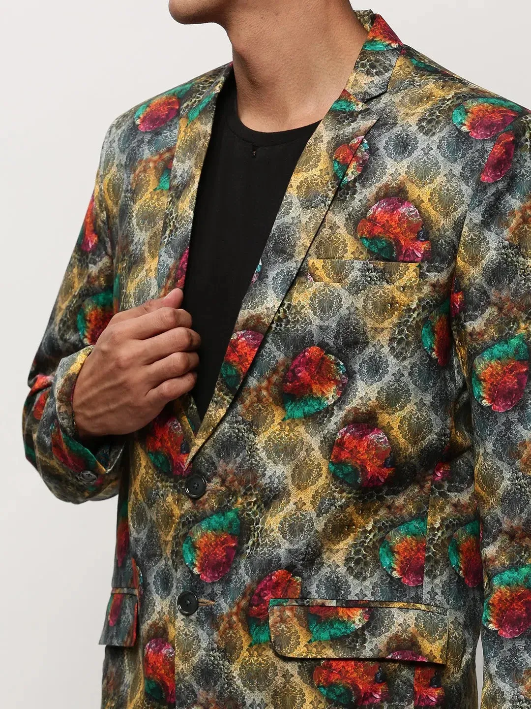 Men Grey Printed Casual Blazers-SOBLZ-082-4-Grey