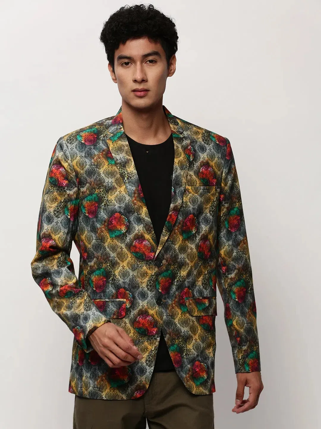 Men Grey Printed Casual Blazers-SOBLZ-082-4-Grey