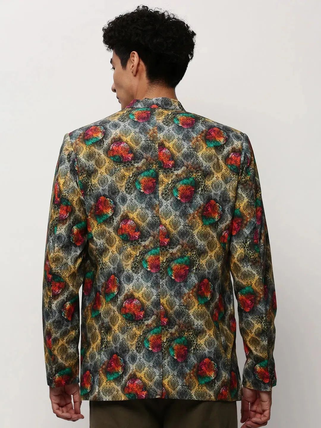 Men Grey Printed Casual Blazers-SOBLZ-082-4-Grey
