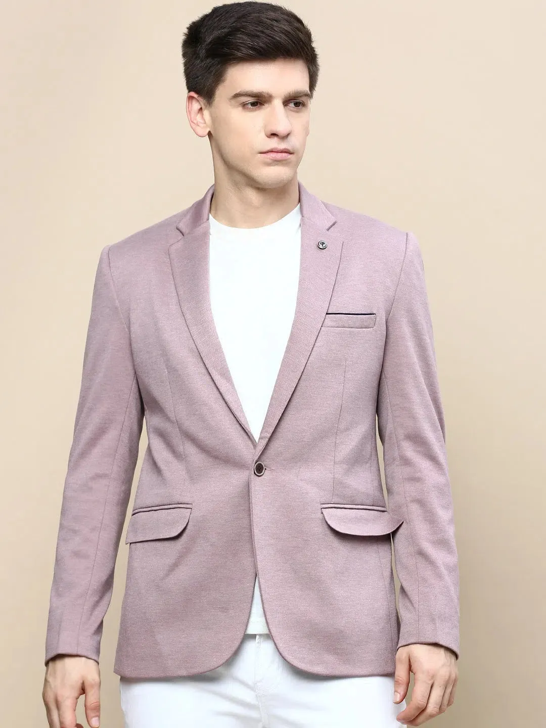 Men Mauve Solid Casual Blazers-LBR-5500-Mauve