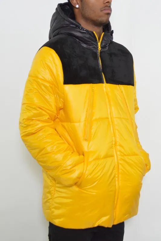 Men's Padded Buffle Puffer Jacket with Hood and Zipper