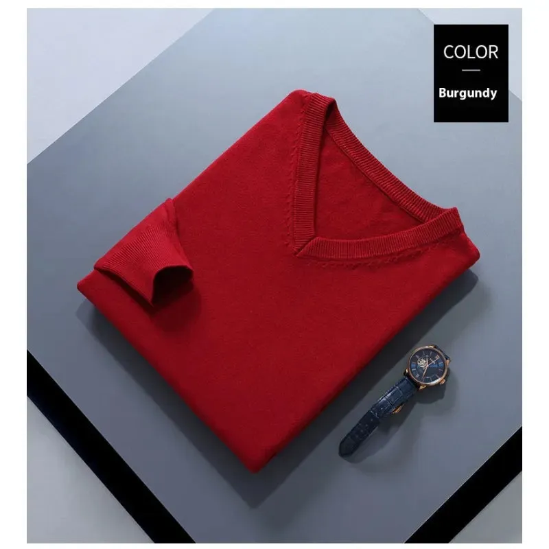Men's V-Neck Loose Solid Color Knitted Sweater