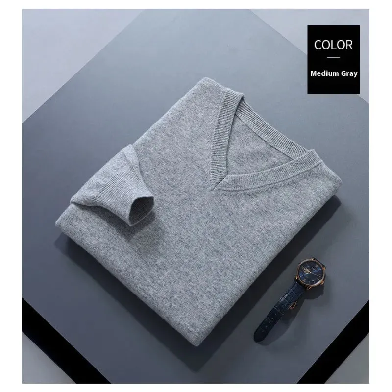 Men's V-Neck Loose Solid Color Knitted Sweater