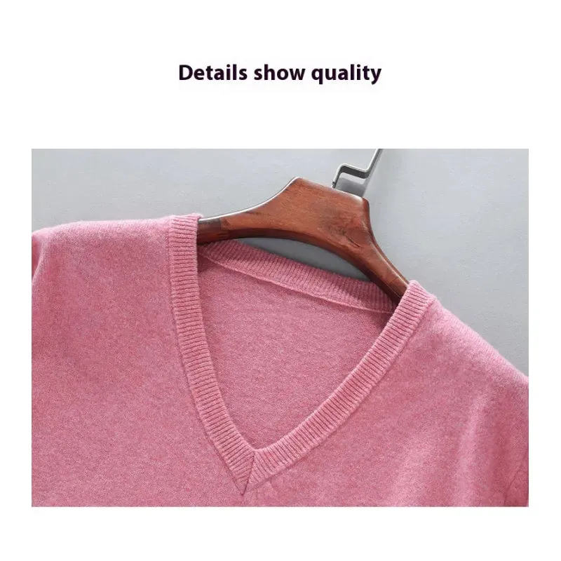 Men's V-Neck Loose Solid Color Knitted Sweater