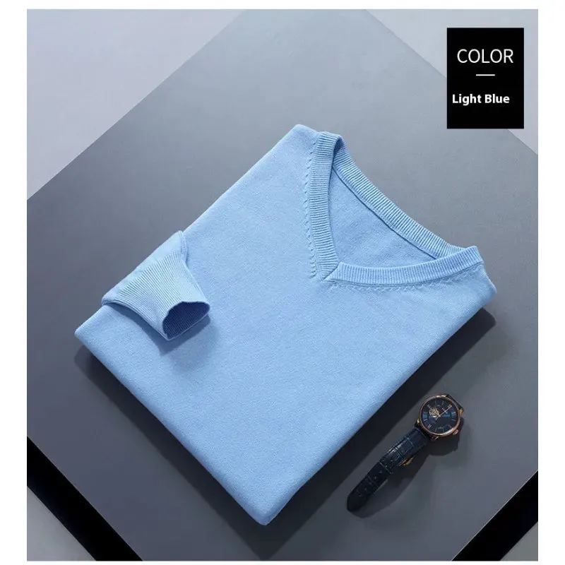 Men's V-Neck Loose Solid Color Knitted Sweater