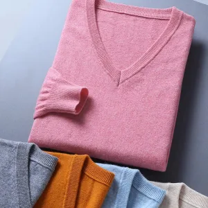 Men's V-Neck Loose Solid Color Knitted Sweater