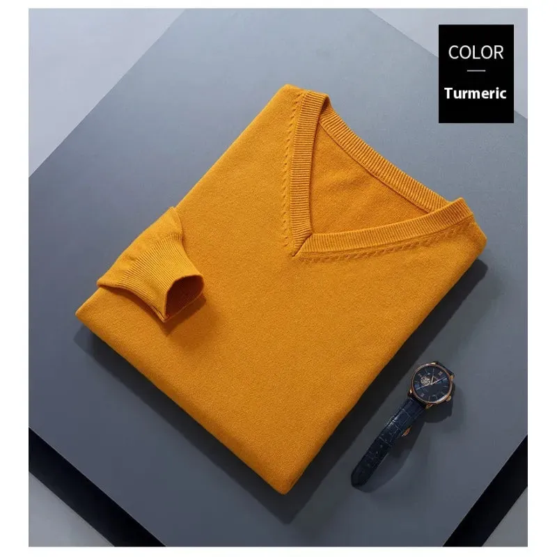 Men's V-Neck Loose Solid Color Knitted Sweater