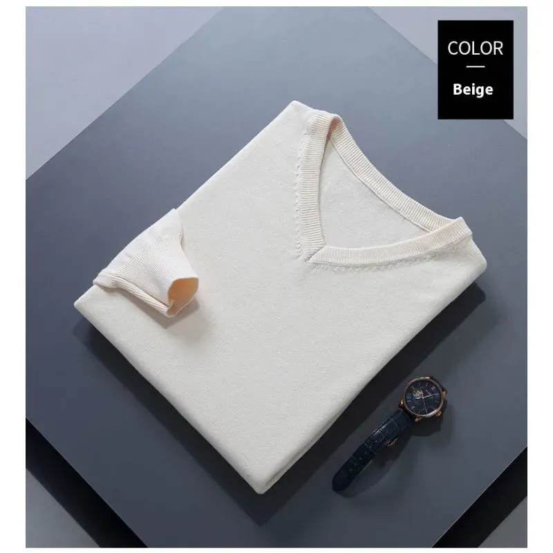Men's V-Neck Loose Solid Color Knitted Sweater