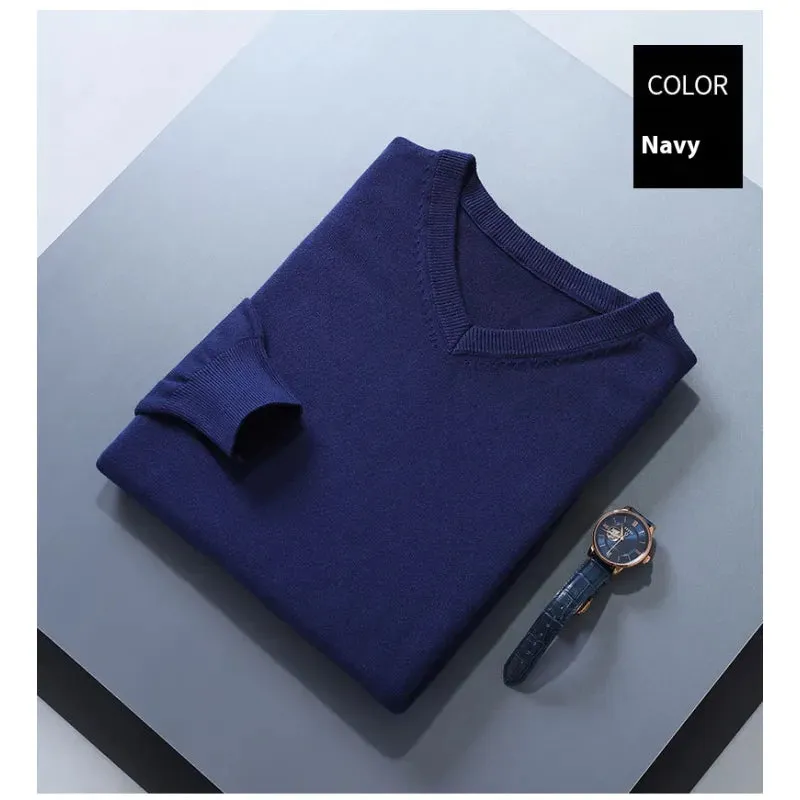 Men's V-Neck Loose Solid Color Knitted Sweater