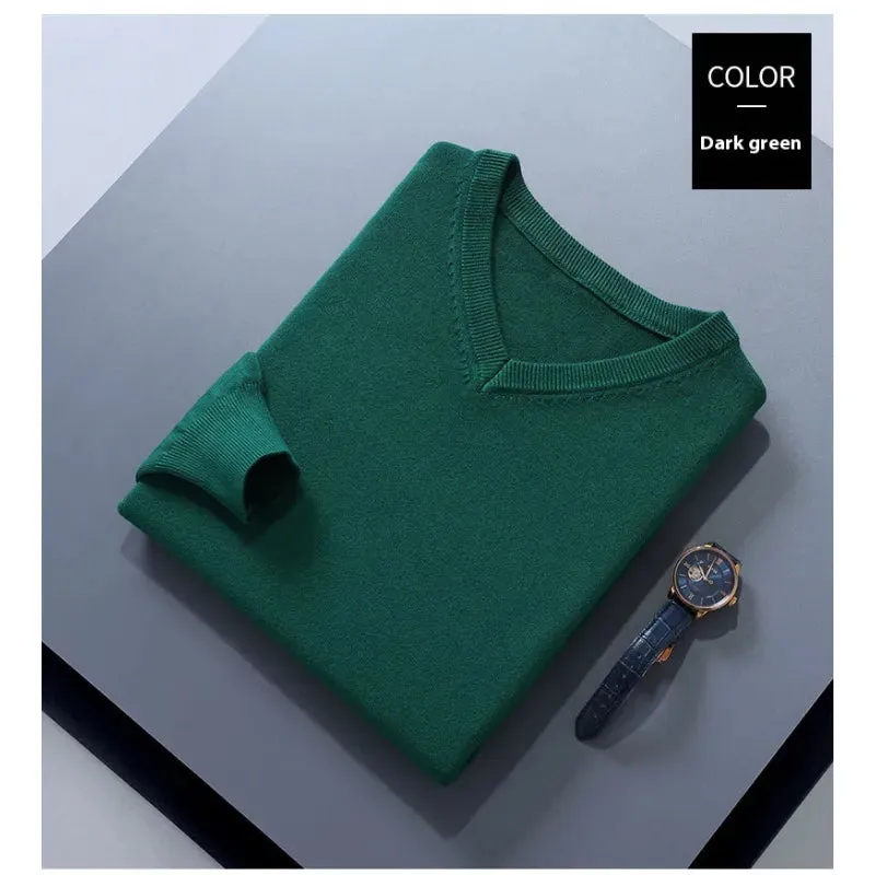 Men's V-Neck Loose Solid Color Knitted Sweater