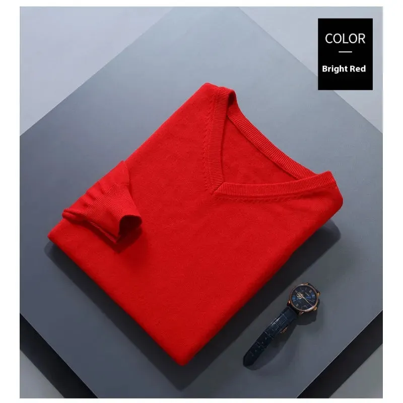 Men's V-Neck Loose Solid Color Knitted Sweater