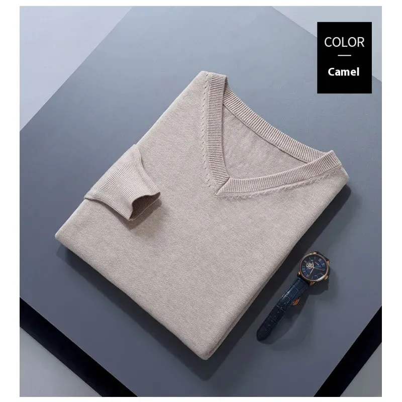 Men's V-Neck Loose Solid Color Knitted Sweater