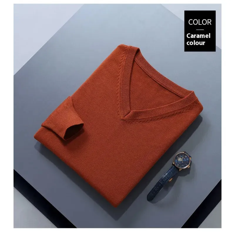 Men's V-Neck Loose Solid Color Knitted Sweater