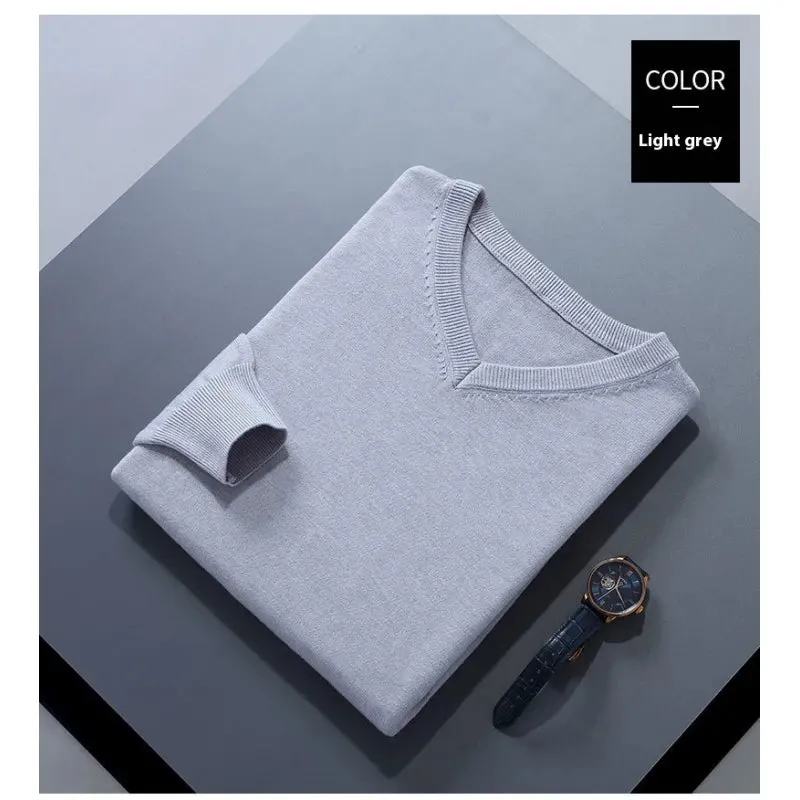 Men's V-Neck Loose Solid Color Knitted Sweater