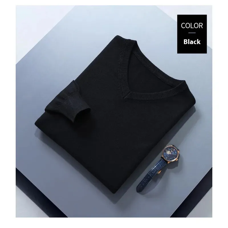 Men's V-Neck Loose Solid Color Knitted Sweater