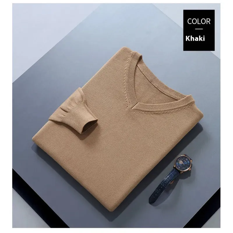 Men's V-Neck Loose Solid Color Knitted Sweater