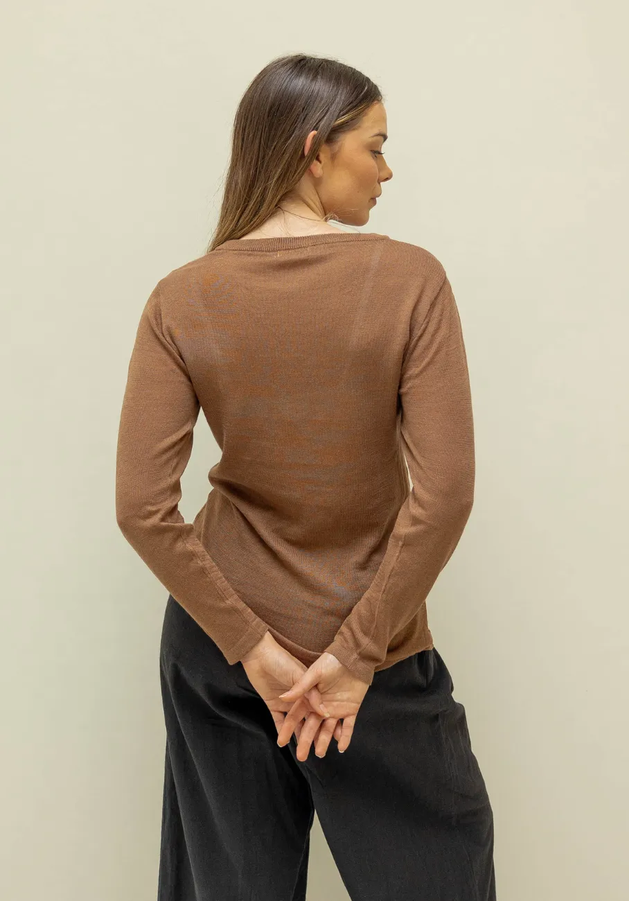 Miann & Co Womens - Venus Sheer Knit Long Sleeve T-Shirt - Café Au Lait