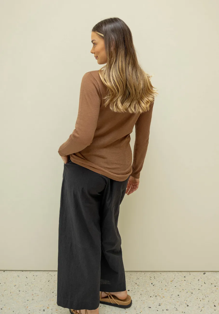 Miann & Co Womens - Venus Sheer Knit Long Sleeve T-Shirt - Café Au Lait