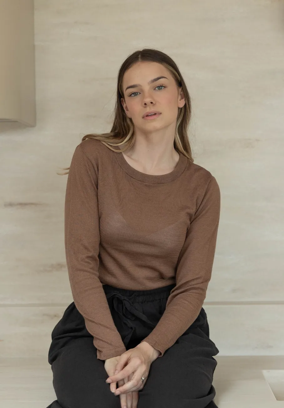 Miann & Co Womens - Venus Sheer Knit Long Sleeve T-Shirt - Café Au Lait