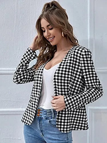 Milumia Women's Gingham Plaid Blazer Jacket
