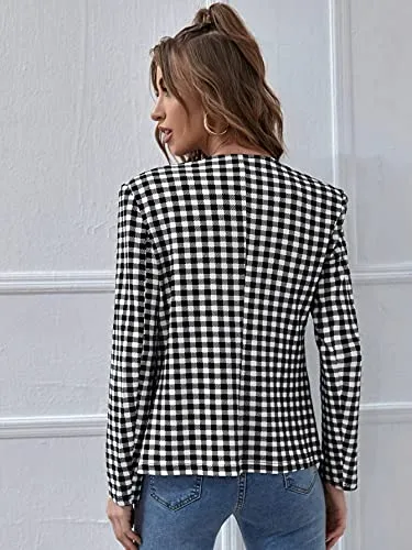 Milumia Women's Gingham Plaid Blazer Jacket